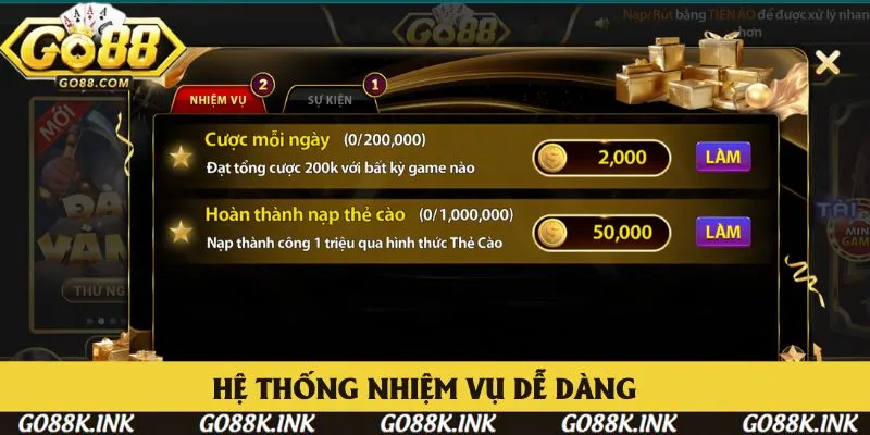 Hệ thống nhiệm vụ Go88 nhận xu dễ dàng